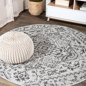 Estrella Bohemian Medallion Textured Weave Indoor/outdoor Round Rug
